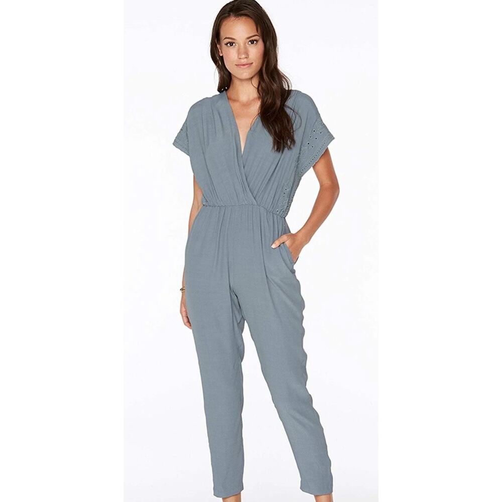 L*Space Women's Raquel Romper Slated Glass Deep V Open Back Dolman Sleeves‎ NWT